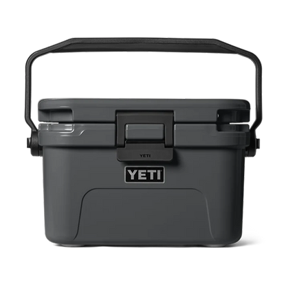 Charcoal YETI Roadie 8 cool box with the carry handle raised