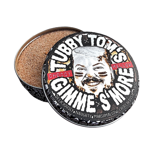 Tubby Tom's Gimme S'more seasoning tin with the lid off