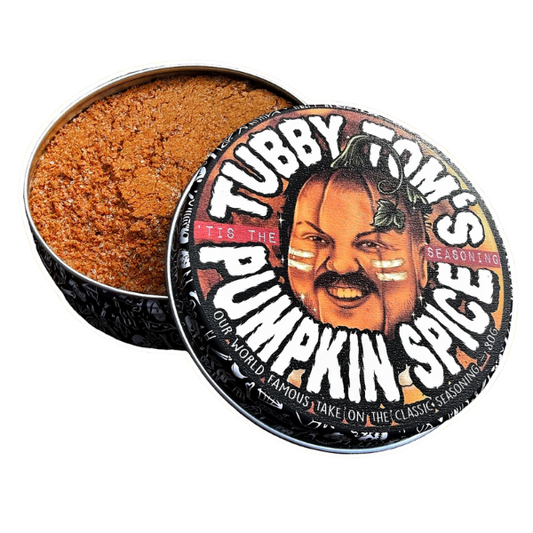 Tubby Tom's Pumpkin Spice seasoning tin with the lid off