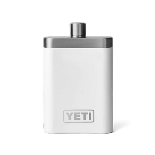 White YETI Rambler flask, front view